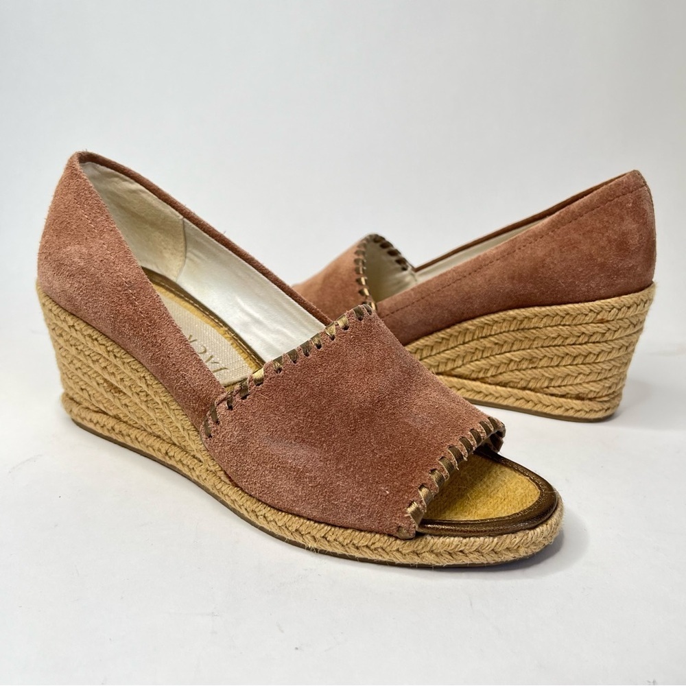 Jack Rogers Palmer Dusty Rose Gold Pink Suede Peep-Toe Espadrille Wedges Shoes